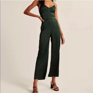 Abercrombie & Fitch Satin Wide Leg Jumpsuit in Emerald
